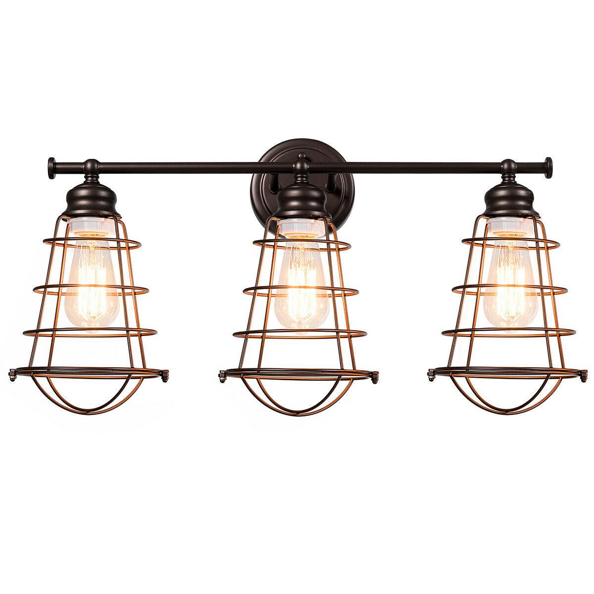 Lámpara de tocador de 3 luces para baño con jaula de metal