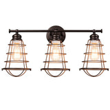 Lámpara de tocador de 3 luces para baño con jaula de metal