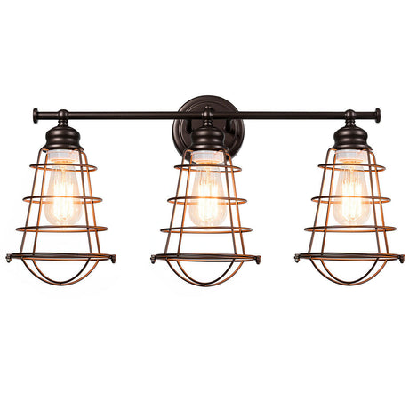 Lámpara de tocador de 3 luces para baño con jaula de metal
