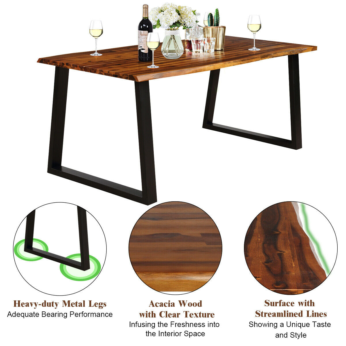 Mesa de comedor rectangular de madera de acacia