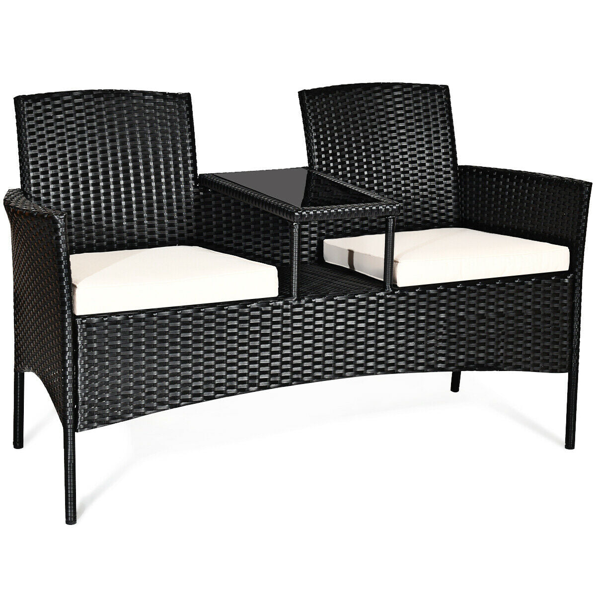 Juego de muebles de conversación para patio de mimbre con cojines extraíbles y mesa