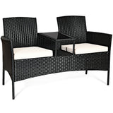 Juego de muebles de conversación para patio de mimbre con cojines extraíbles y mesa