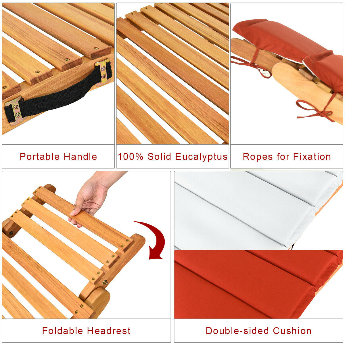 Tumbona plegable para patio con asiento acolchado de doble cara