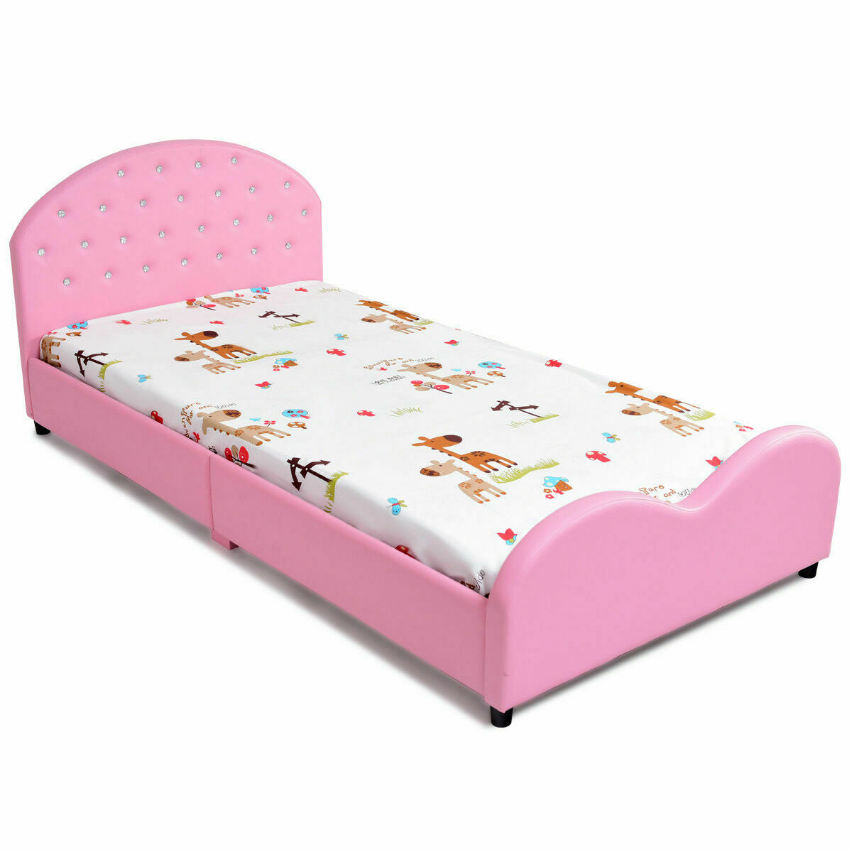 Cama infantil de plataforma tapizada tamaño Twin con soporte de listones de madera