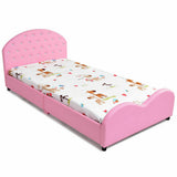 Cama infantil de plataforma tapizada tamaño Twin con soporte de listones de madera