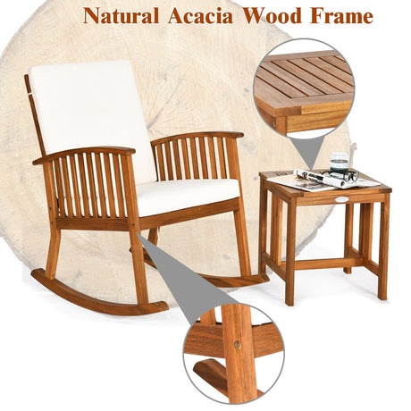 Juego de 2 mecedoras y mesa de patio de madera de acacia