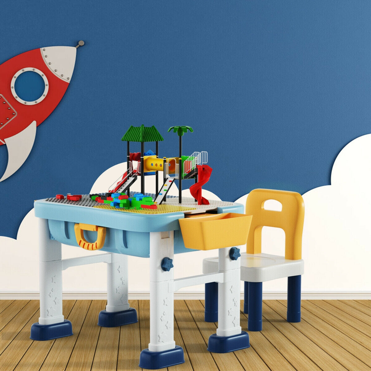 Juego de mesa de actividades 6 en 1 para niños con silla