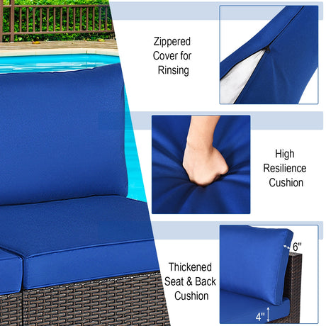 Juego de sofá de ratán para patio de 2 piezas sin reposabrazos con 2 cojines y 2 almohadas