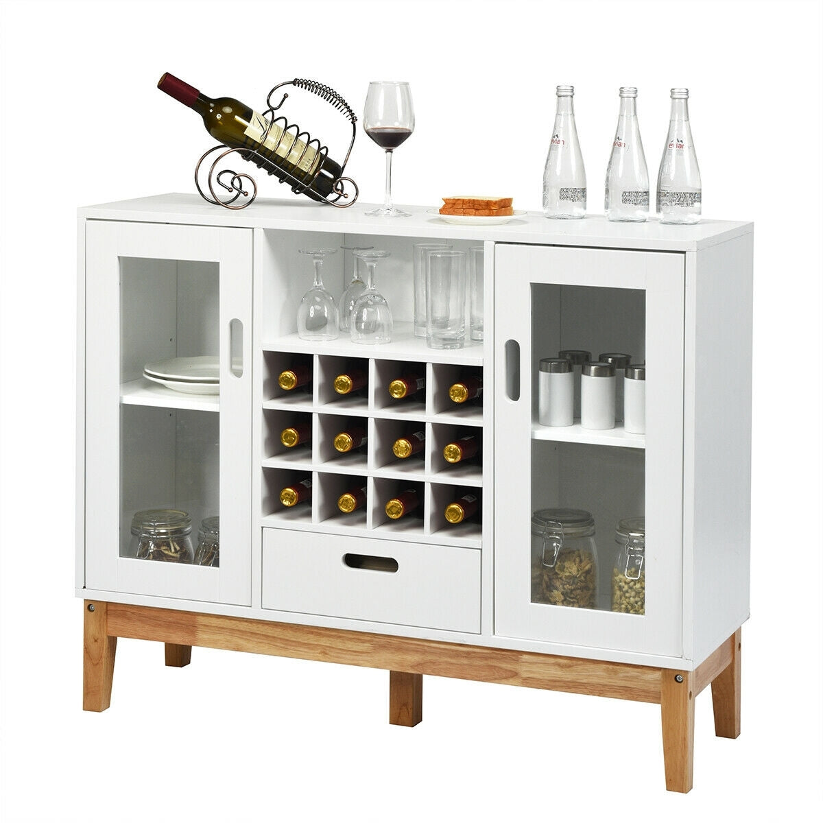 Mueble de almacenamiento de vino de madera Aparador Consola Buffet Servidor - Blanco