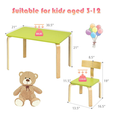 Juego de mesa y 2 sillas de madera de 3 piezas para niños