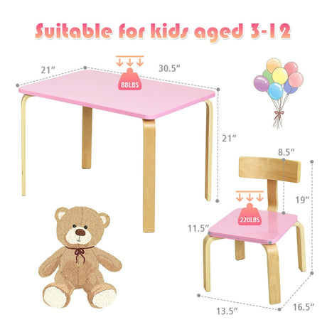 Juego de mesa y 2 sillas de madera de 3 piezas para niños