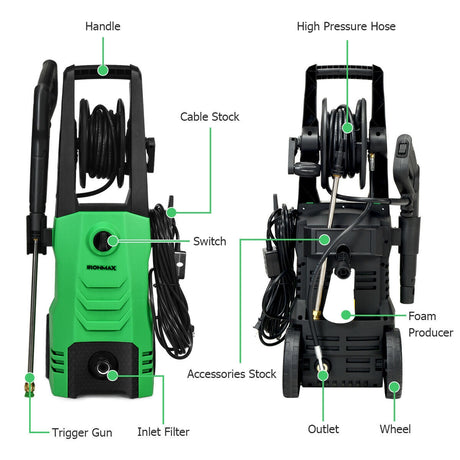 Hidrolavadora eléctrica de 3500 PSI con ruedas