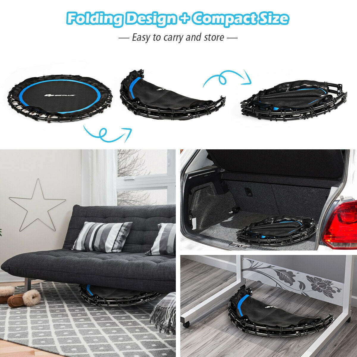 Trampolín de fitness plegable de 40 pulgadas con bandas de resistencia para el hogar ajustable