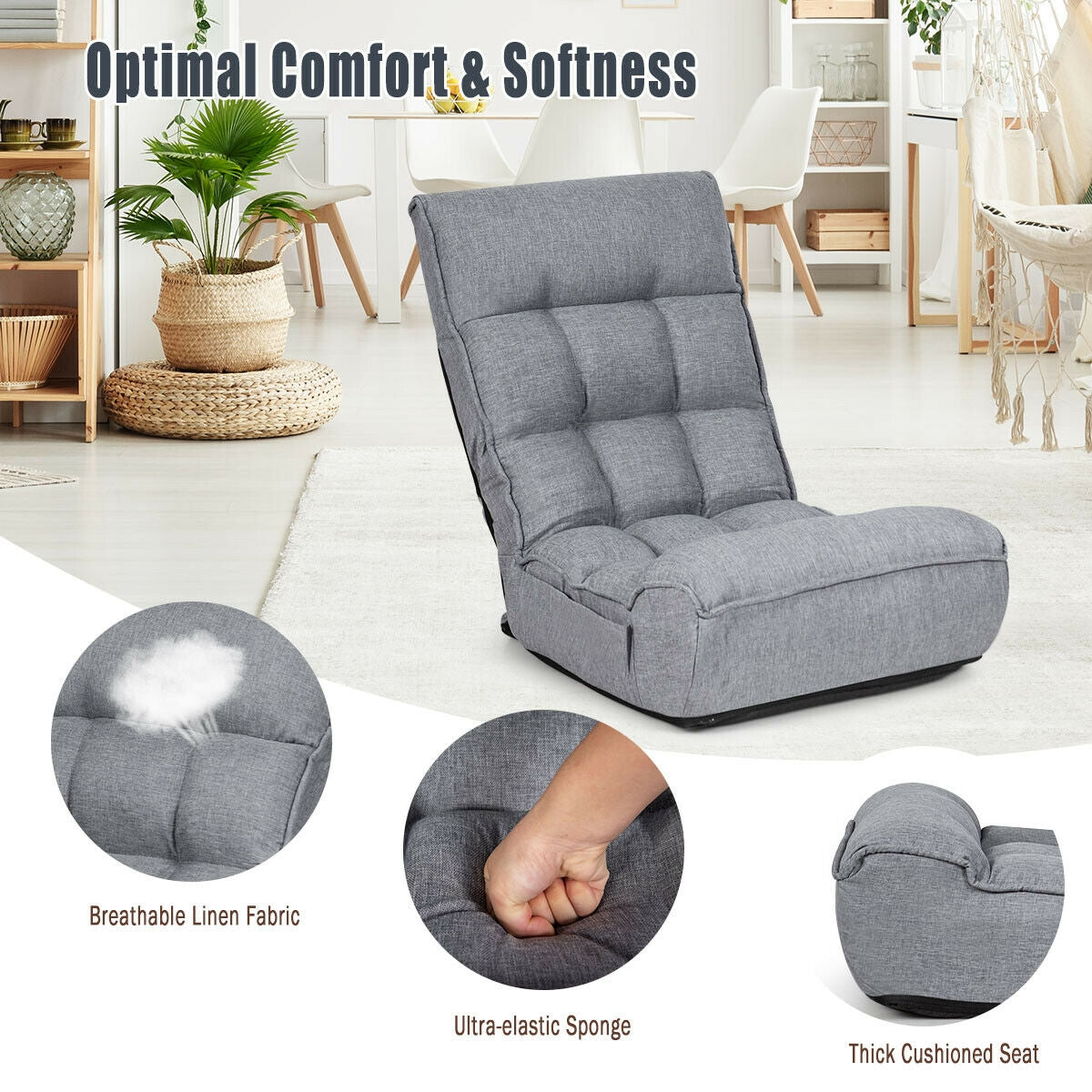 Sofá perezoso plegable con silla de suelo ajustable de 4 posiciones