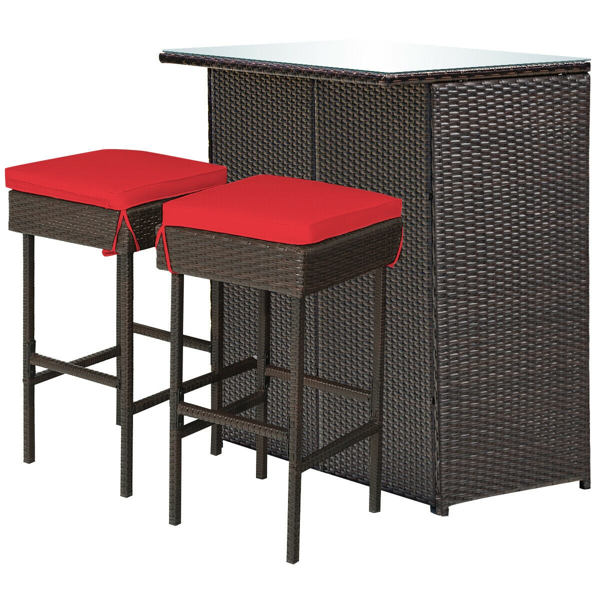 Juego de comedor de 3 piezas para patio de mimbre de ratán con mesa y taburetes - Turquesa