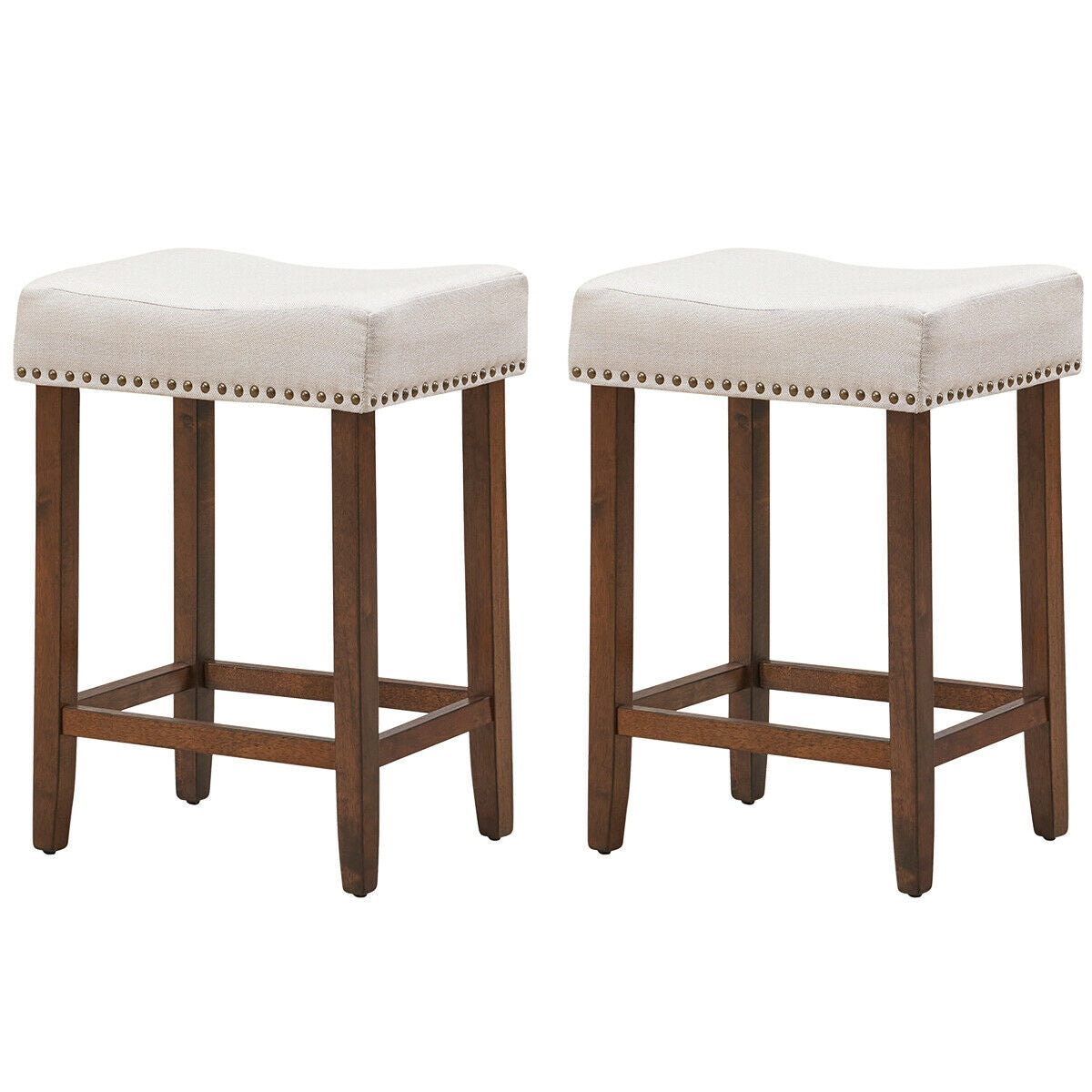 Juego de 2 taburetes de bar tipo silla de montar con cabezas de clavos, 61 cm de alto