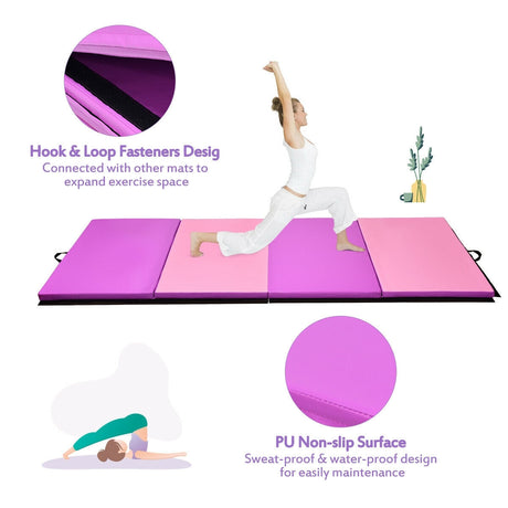 Colchoneta de gimnasia plegable de 4 pies x 10 pies de grosor - Rosa y morado