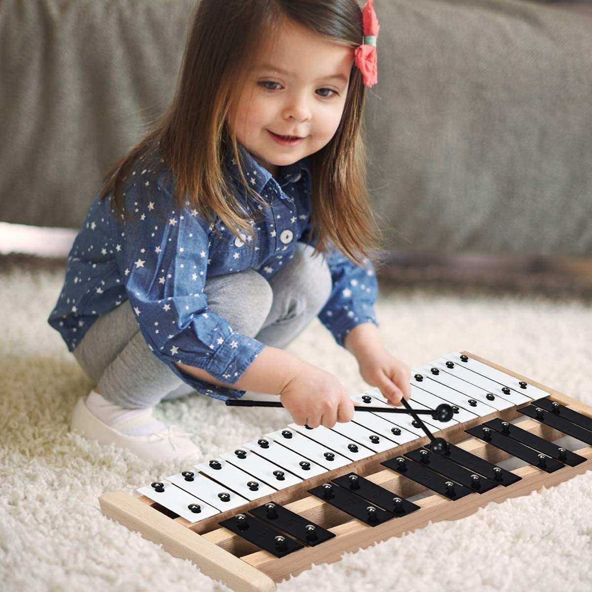 Glockenspiel Xilófono de 27 Notas con 2 Mazos de Goma