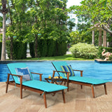 Juego de 3 Sillones Reclinables Portátiles de Ratán Acolchados para Patio con Mesa Plegable