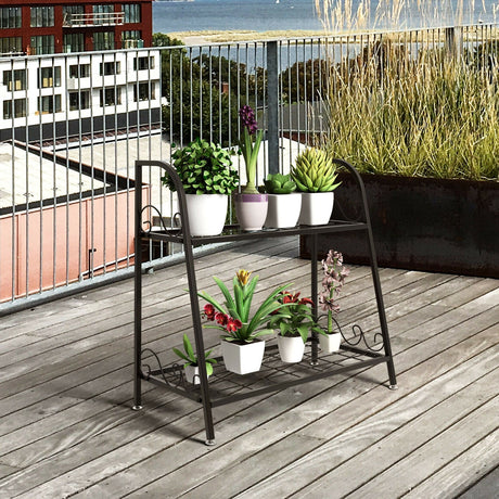 Soporte metálico de 2 niveles para plantas de patio