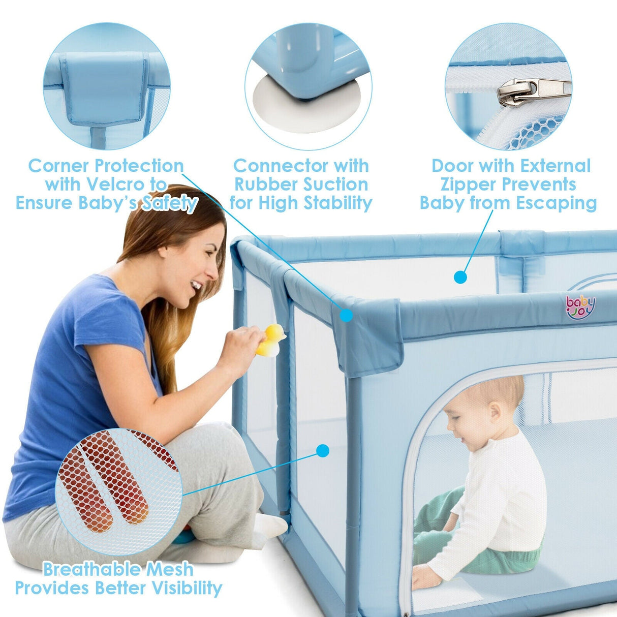 Parque de juegos para bebé extra grande Centro de actividades para niños Seguridad en el juego - Azul