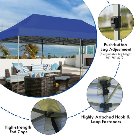 Toldo plegable ajustable de 10 x 20 pies de alta resistencia con bolsa de transporte