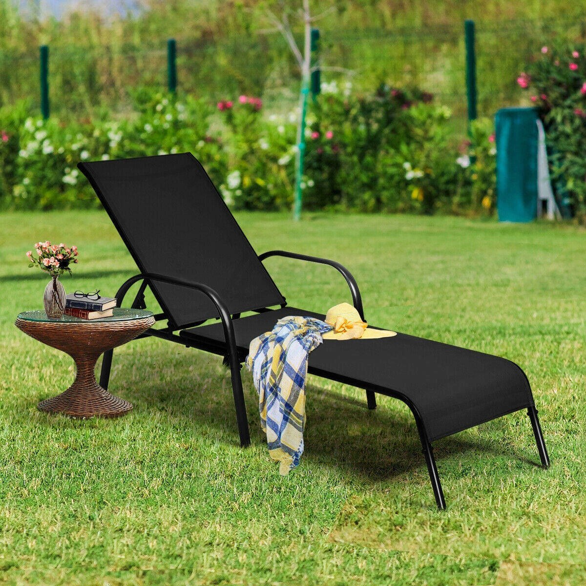2 sillas de salón reclinables para patio exterior con tela y reposabrazos ajustables - Marrón