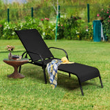 2 sillas de salón reclinables para patio exterior con tela y reposabrazos ajustables - Marrón