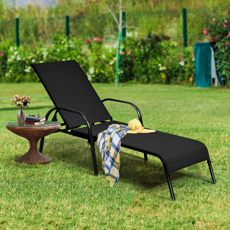 2 sillas de salón reclinables para patio exterior con tela y reposabrazos ajustables - Marrón