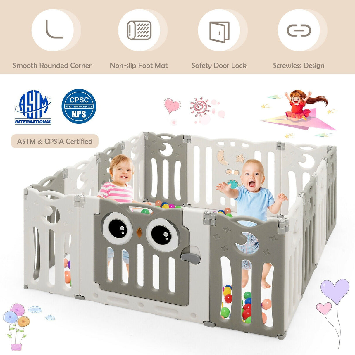 Parque para bebés de 14 paneles, centro de actividades para niños, corralito plegable con puerta con cerradura