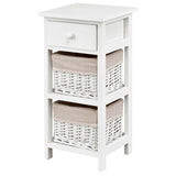Mesa auxiliar de noche para dormitorio con cajones y cestas, 2 unidades, color blanco