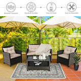 Juego de muebles de ratán para exterior de 4 piezas con mesa de cristal