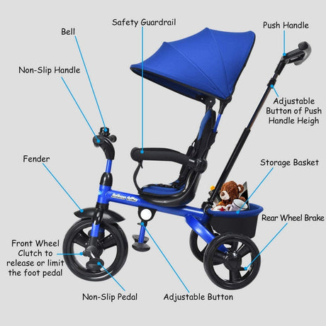 Triciclo infantil 4 en 1 con manija de empuje ajustable