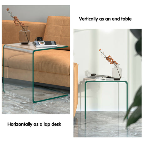 Mesa auxiliar de cascada de cristal templado de 18 x 18 x 16 pulgadas con almohadilla antideslizante