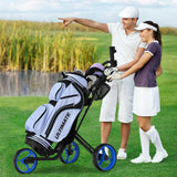 Carro de golf plegable de 3 ruedas con freno, marcador y mango ajustable