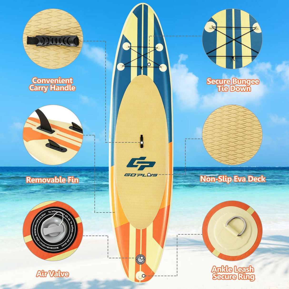 Tabla de paddle surf inflable con mochila, remo de aluminio y bomba manual