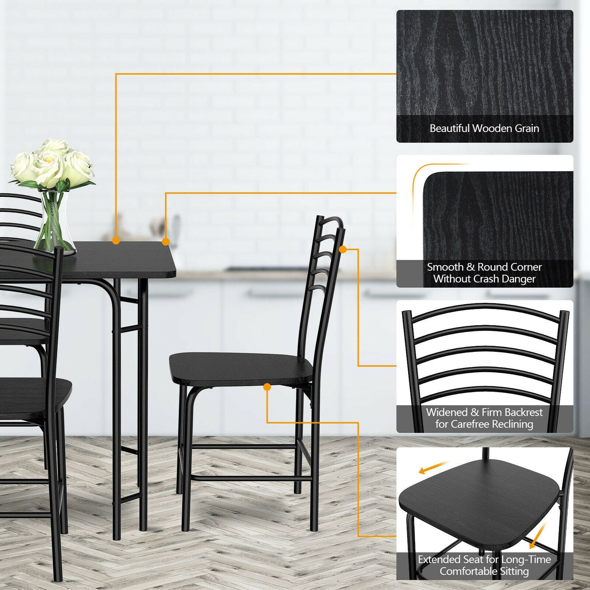 Juego de comedor rectangular de madera de 5 piezas