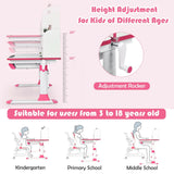 Adjustable Height Study Desk with Drawer and Tilted Desktop for School and Home