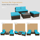 5 Pieces Patio Rattan Furniture Set with Cushioned Armless Sofa