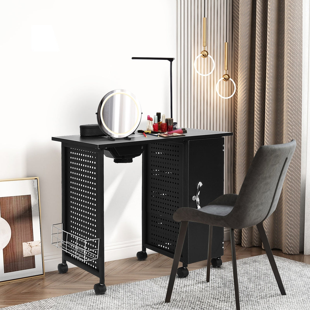 Mesa de manicura de lujo con estructura de acero para salón