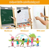 Caballete de arte para niños con rollo de papel, pizarra de doble cara y pizarra blanca-Gris