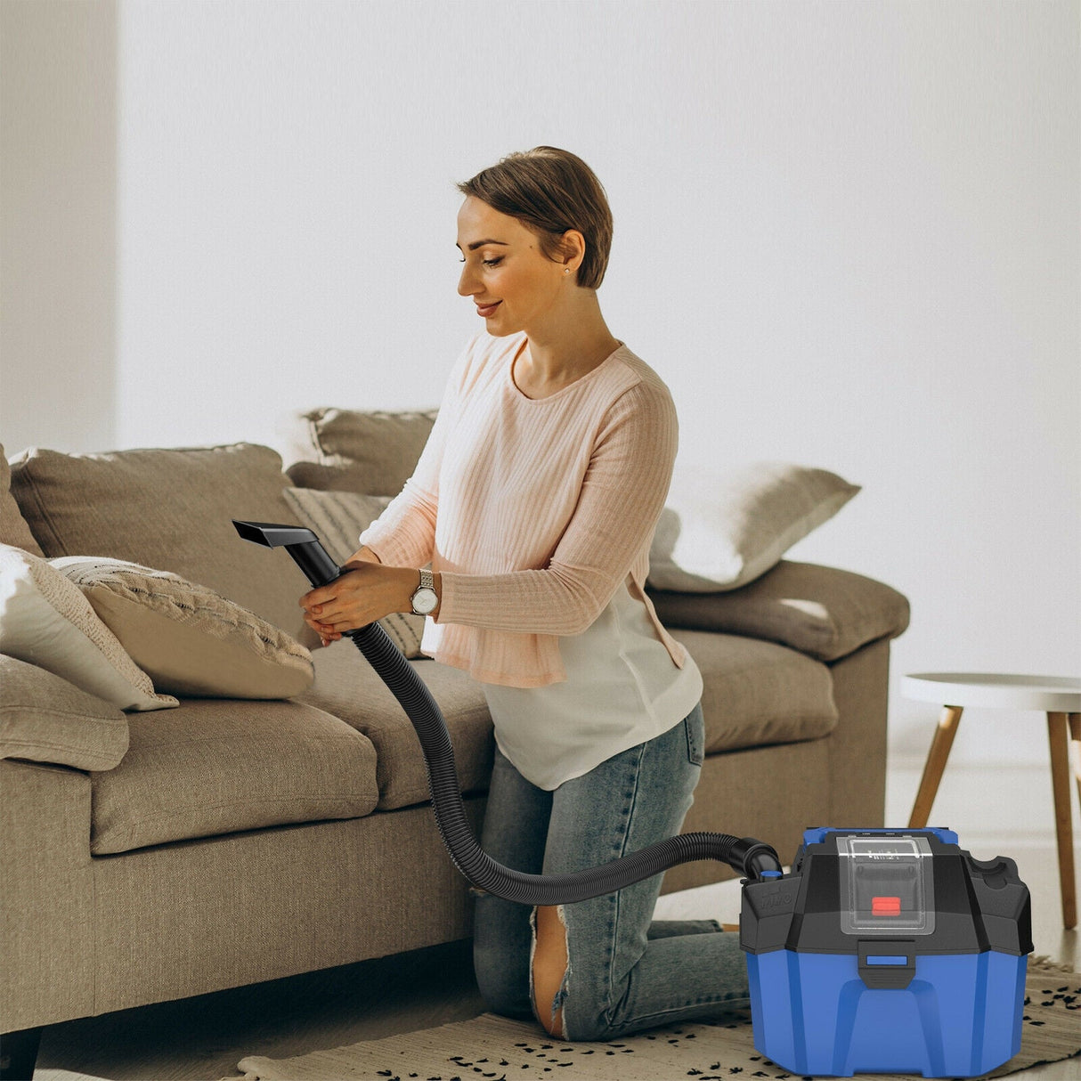 Aspiradora en seco y húmedo de 18 V, 2.7 galones, 4 HP de potencia máxima, inalámbrica, con batería de 2.0 Ah - Azul