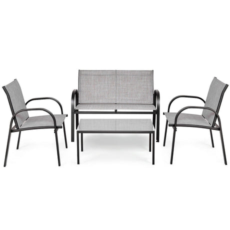 Juego de Muebles de Patio de 4 Piezas con Mesa de Centro con Cubierta de Vidrio