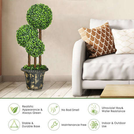 Árbol topiario artificial de bola triple de 36 pulgadas para interiores y exteriores