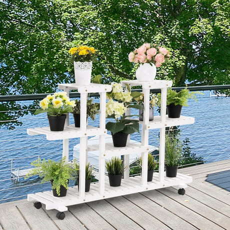 Estantería con ruedas de madera de 4 niveles para plantas