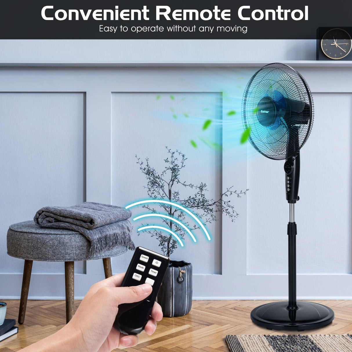 Ventilador de pedestal silencioso y oscilante de 16 pulgadas con altura ajustable para el hogar y la oficina