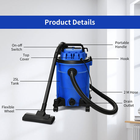Aspiradora en seco y húmedo 3 en 1 de 25 L (6.6 galones) y 4.8 HP de potencia máxima con soplador