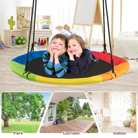 Columpio de árbol platillo volador de 40 pulgadas y 770 libras, regalo para niños, con 2 correas para colgar del árbol - Multicolor
