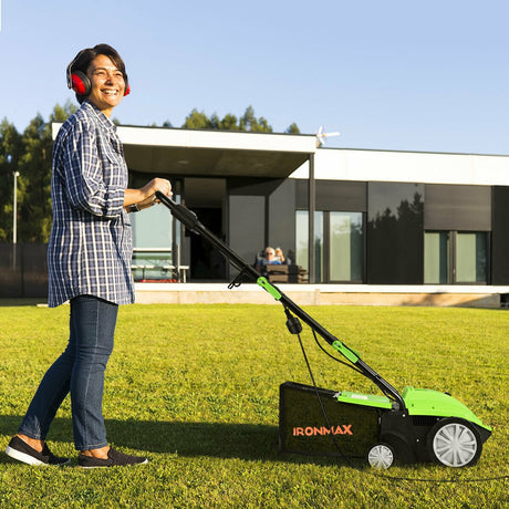 Escarificador eléctrico de 13 pulgadas y 12 amperios con bolsa recolectora y cuchillas extraíbles