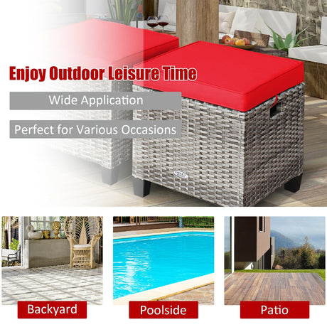 2 otomanas de ratán para patio con cojines extraíbles - Azul marino